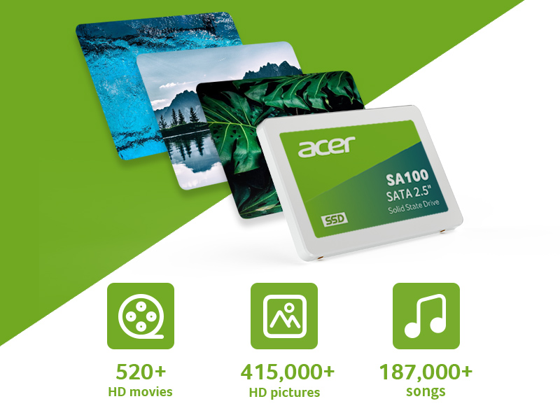 Acer SA100 SSD 1.92 TB stores 520+ HD movies, 415,000 HD photos, 187,000 songs