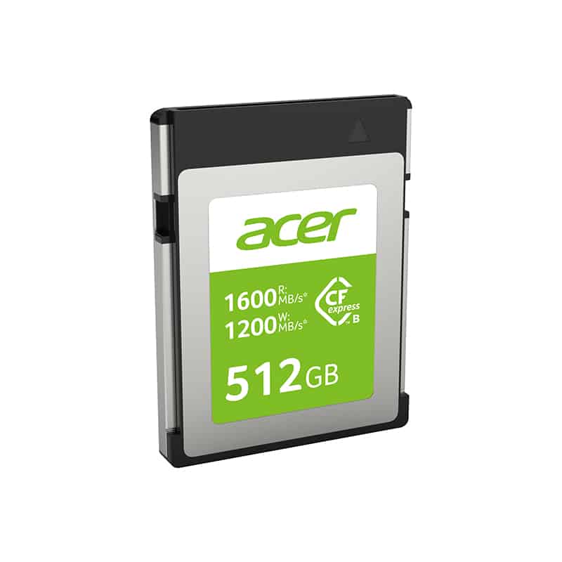 Up to 512GB, Acer CFE100 CFexpress card with PCIe Gen. 3x 2 NVMe 1.3