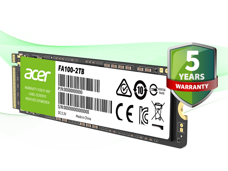 内蔵型SSD acer FA100 2TB M.2 SSD Acer FA100 M.2 PCIe NVMe SSD, 3D NAND, read-speed up to 3300MB/s