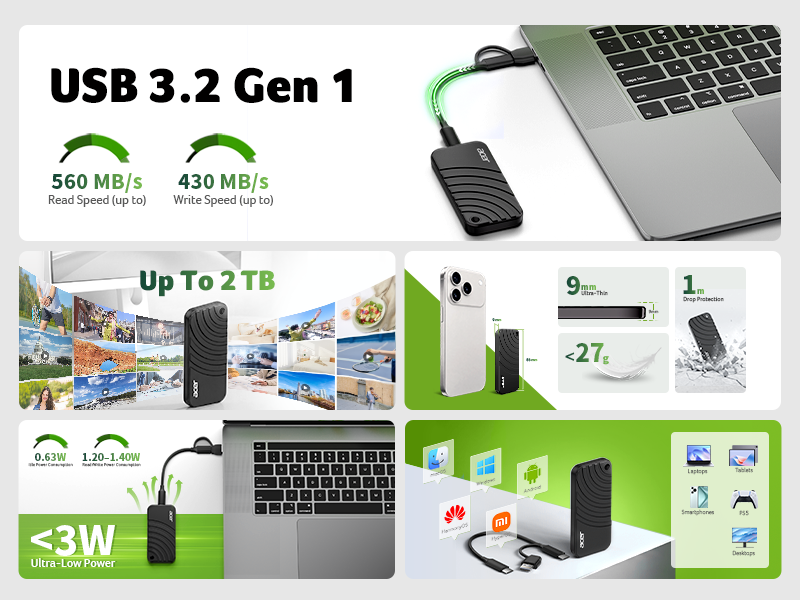Acer PA100 portable external SSD for everyday storage