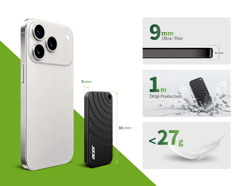 Acer PA100 portable external SSD with slim 9mm design