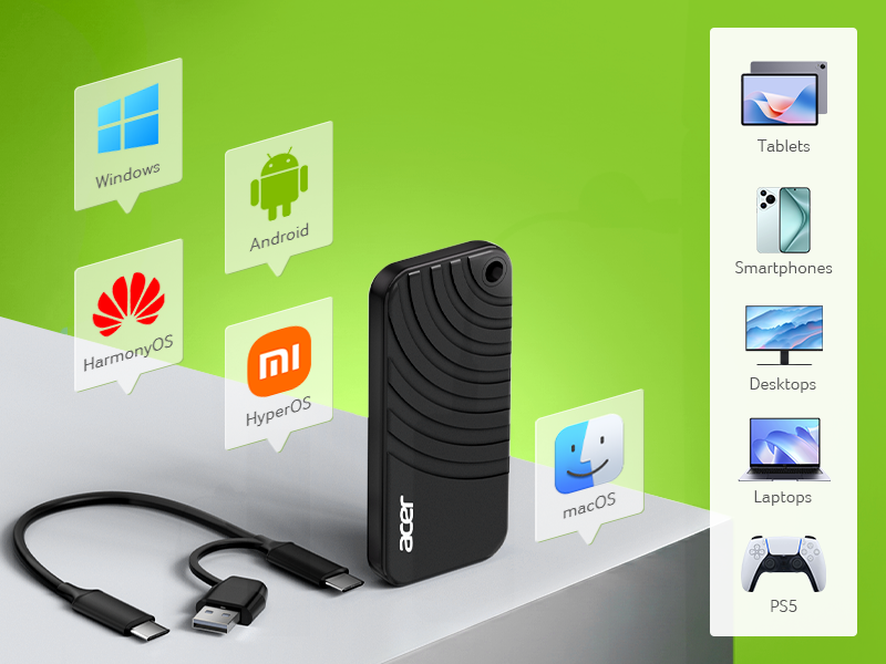 Acer PA100 external SSD with USB C and USB A connection
