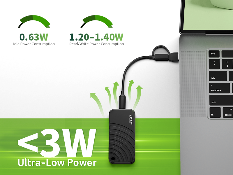 Acer PA100 portable SSD with energy efficient low power